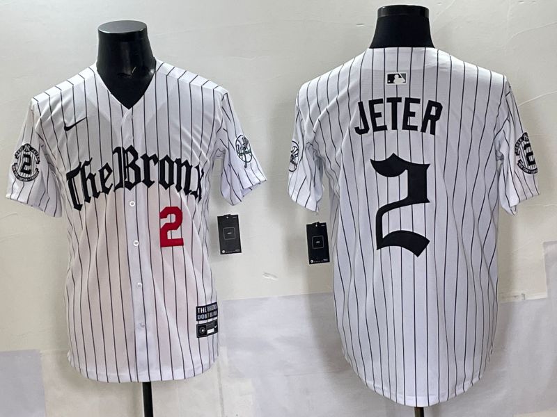 Men 2025 New York Yankees 2 Jeter White Stripe Five generations Joint Name Nike MLB Jersey style 03